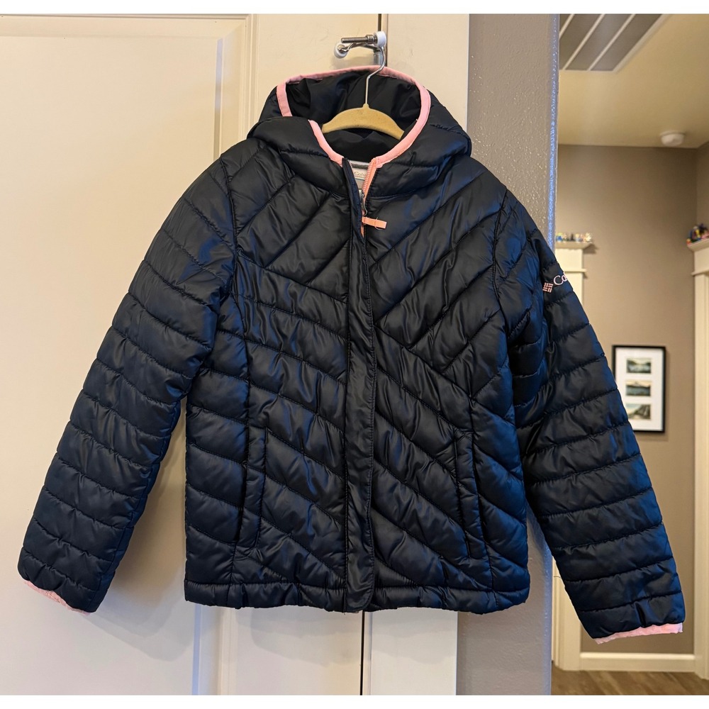 Girls Columbia‎ Black with Pink Trim XS (6/6X) Hooded Lightweight Puffer Jacket - Picture 12 of 12